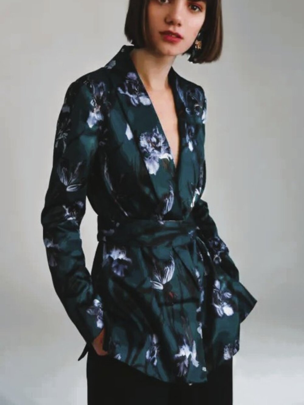 Emerald Iris Print Satin Blazer